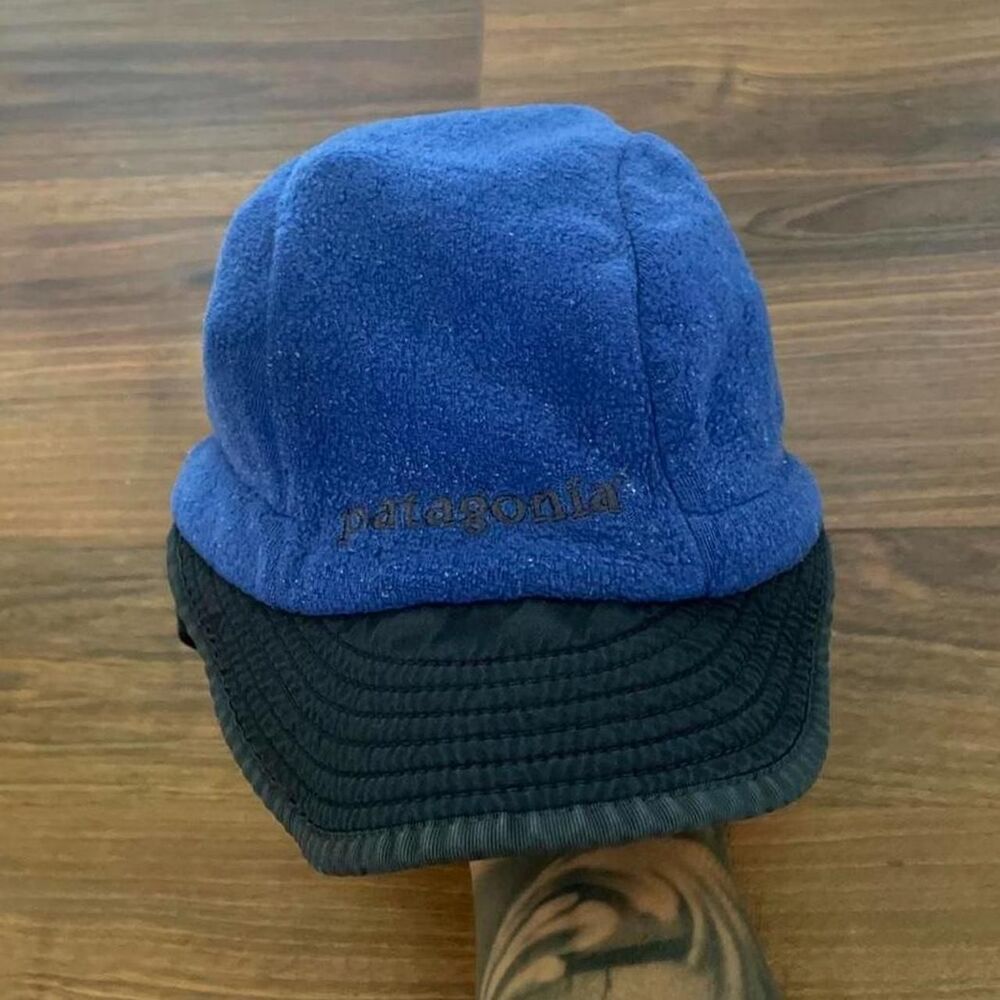 Vintage 90s Patagonia Synchilla Duckbill Earflap Hat L Blue Black Gorpcore